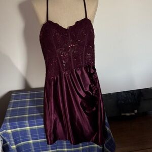 Jules & Cleo hoco dress with lace corset bodice and satin mini